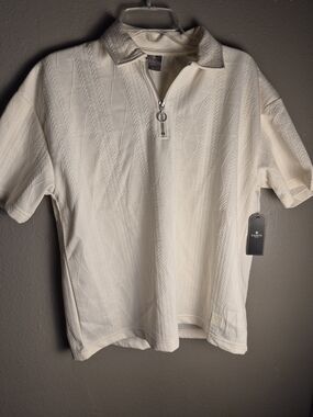 Saints Mens Cream Short-Sleeve Zip Polo